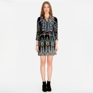 JOHNNY WAS Laurelie Silk Velvet Burnout Embroidered Tunic Dress Size M